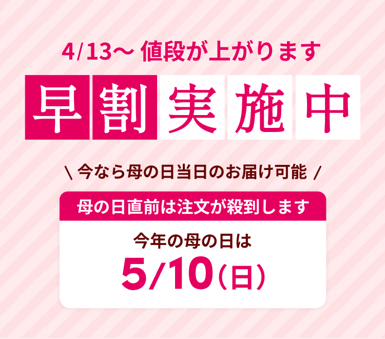 早割実施中 今なら母の日当日のお届け可能